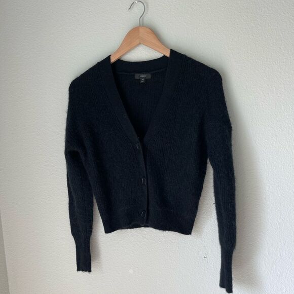 J. Crew Ribbed V-Neck Wool Cardigan Sweater in Black - Picture 10 of 12